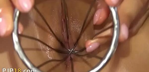  Busty Nessy using gyno dildos and gaping